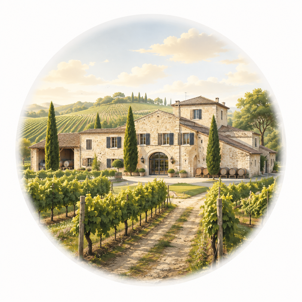 Domaine viticole entouré de vignes, illustrant la visibilité digitale des domaines viticoles.